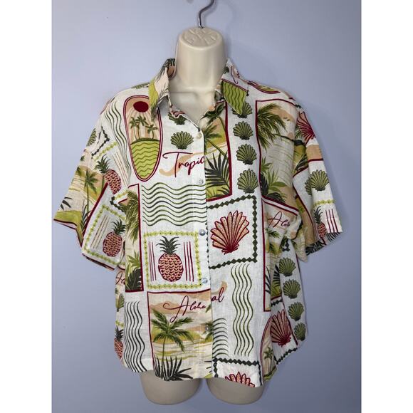C&C California Linen Tropical Print Short Sleeve Shirt Women's M New - Picture 2 of 13